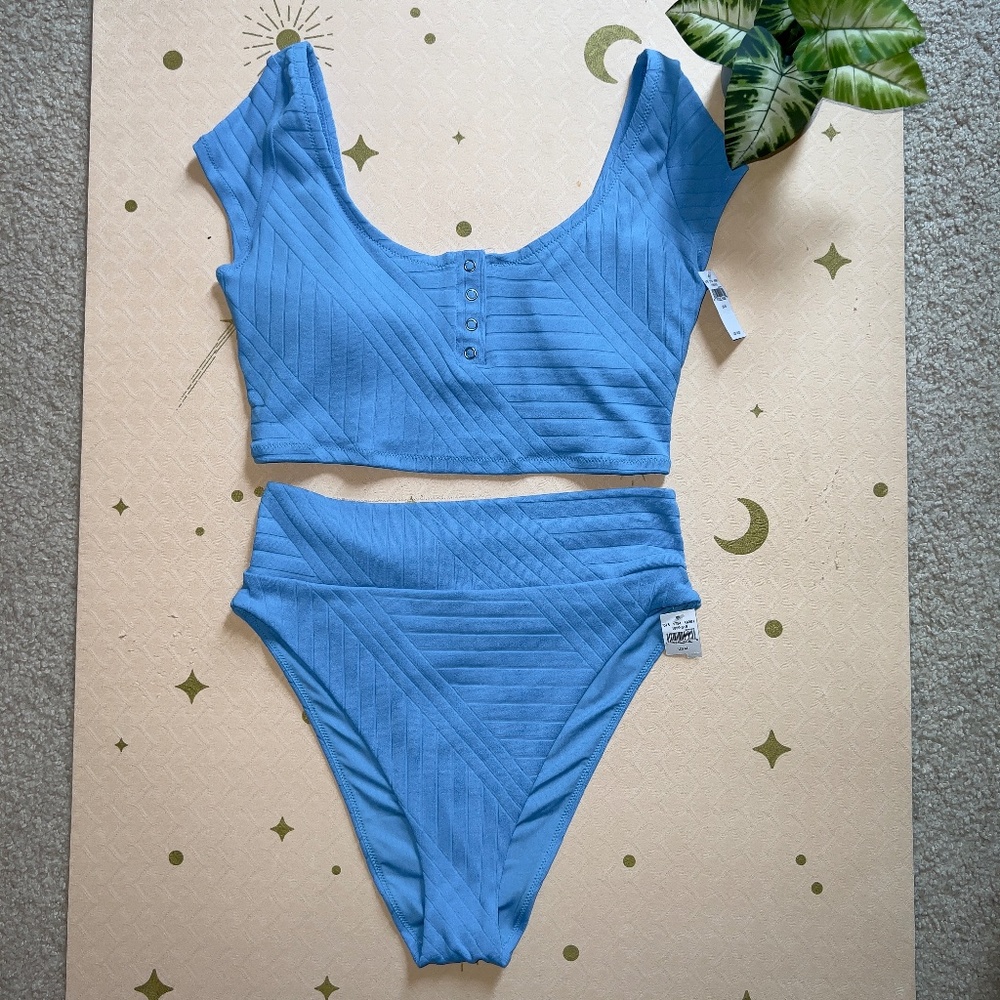 Aerie XO Ribbed Cropped Bikini Top and High Cut Cheeky Bottom SET - Medium